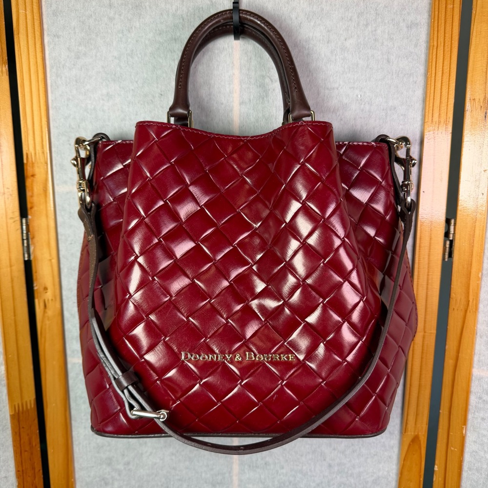 Dooney & Bourke Woven Leather Small Barlow Satchel Medium Burgundy Red Crossbody